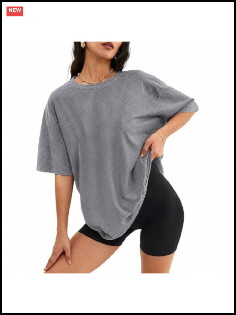 Oversized Acid Wash Cotton T-Shirt Short Sleeve Crew Neck Tee